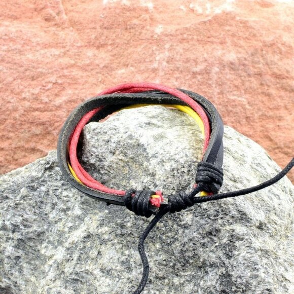 Dallas Crew Mens Multi Strand Weathered Boho Bracelet Red Black Yellow Gift - Picture 1 of 8